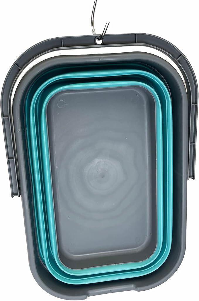 SAMMART 12L (3.1 Gallon) Collapsible Rectangular Handy Bucket/Multiuse Foldable Water Pail for Camping, Fishing (Grey/Crystal Blue)