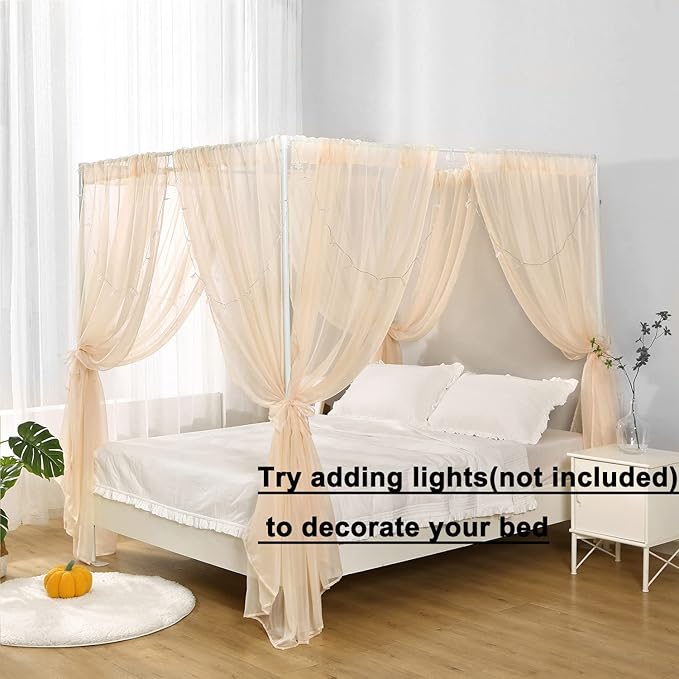 Canopy Bed Curtain for Queen Bed, Soft Bed Canopy Scarf for Girls Adults (Queen, Sand)