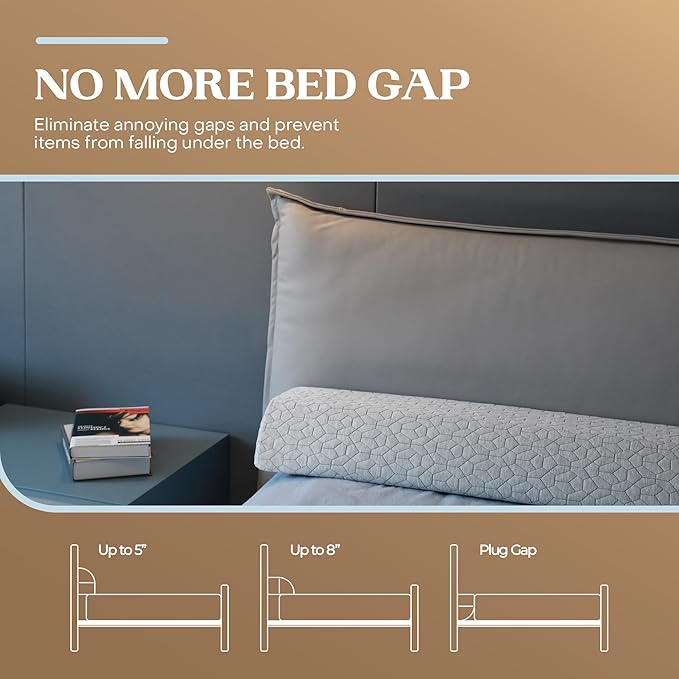 FeelAtHome Bed Gap Filler for Queen Bed | Bed Wedge Pillow for Headboard to Close The Gap (0-8") Between Headboard and Mattress - Queen Size (60"x10"x5")