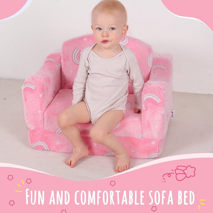 Thick Comfy Toddler Chair and Couch for Kids,2-in-1 Soft Plush Fold Out Sofa for Children,Convertible Couch to Lounger for Toddler