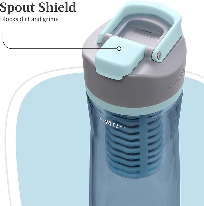 Contigo Clybourn Plastic FreeFlow Filter Water Bottle with AUTOSEAL spill-proof Lid 24oz., Dark Ice