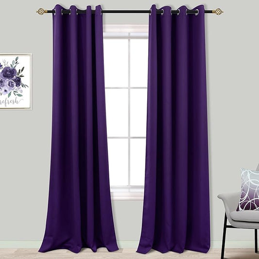 Mrs.Naturall 96 Inches Long Royal Purple Blackout Curtains for Living Room 2 Panels Set Thermal Insulated Grommet Cold Blocking Room Darkening Drapes for Bedroom Dark Purple 8 FT 52x96 Inch Length