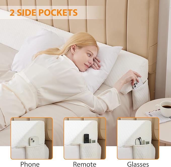 King Bed Wedge Pillow for Headboard, Bed Gap Filler, Mattress Gap Filler King, Fill The Gap (0-7") Between Headboard and Mattress (White, 76"x10"x6")