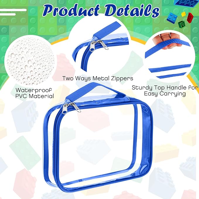 Sanwuta 3 Packs Toy Storage Bags with Zipper, Clear PVC Organizing Bags, Waterproof Toy Bags for Board Games, Building Blocks, Toys and Kids Books (Red, Blue, Green,10.24 x 7.09 x 2.36 Inch)