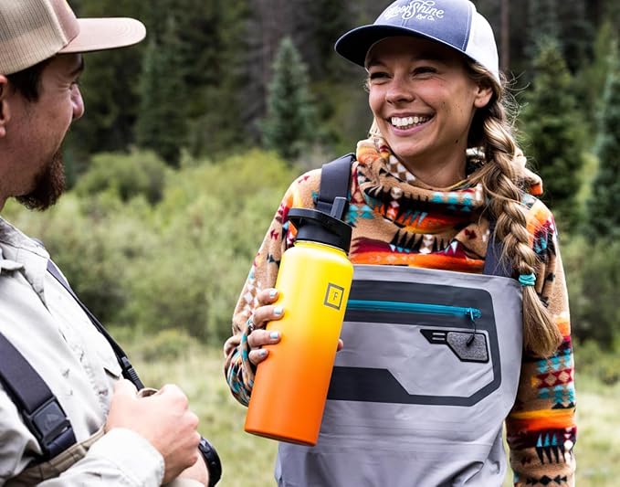 IRON °FLASK Sports Water Bottle - Wide Mouth with 3 Spout Lids - Stainless Steel Gym & Outdoor Bottles for Men, Women & Kids - Double Walled, Insulated Thermos, Metal Canteen - Clementine, 40 Oz