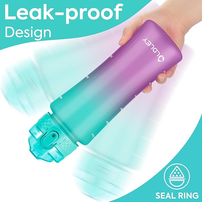 OLDLEY Kids Water Bottle with Straw 15 oz BPA-Free Leak-Proof Motivational Water Bottles with Time Marker for School Sports Travel Gym, Easy to Use for Girls Goys, 1 Straw Lid, Mint Purple