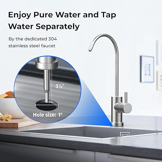 Waterdrop TST-UF 0.01μm Ultra-Filtration Under Sink Water Filter, Stainless Steel, 5X Service Life,Remove 99.99% of Contąminants Larger Than 0.01μm, with Dedicated Faucet, USA Tech (3 Filter Included)
