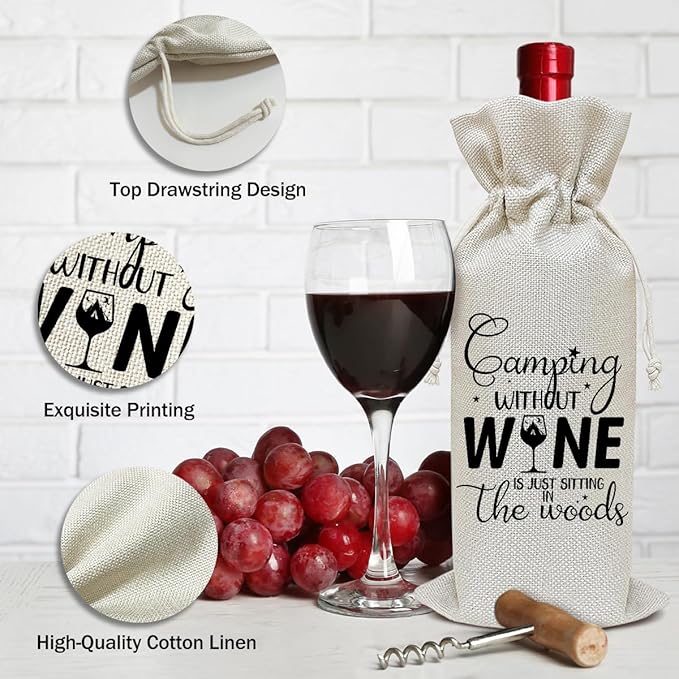 Camper Wine Bag, Camping Gift for Camper Funny Wine Gifts for Women Men Friends Coworkers, Party Favor Wine Champagne Gift Bag With Drawstring -12