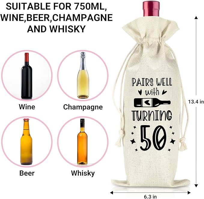 comfit 50th Birthday Wine Bag, Birthday Gift Ideas for Women Men, Birthday Party Supplies Decorations, 50 Year Old Birthday Gifts for Her Him, 1 Pcs Wine Bag