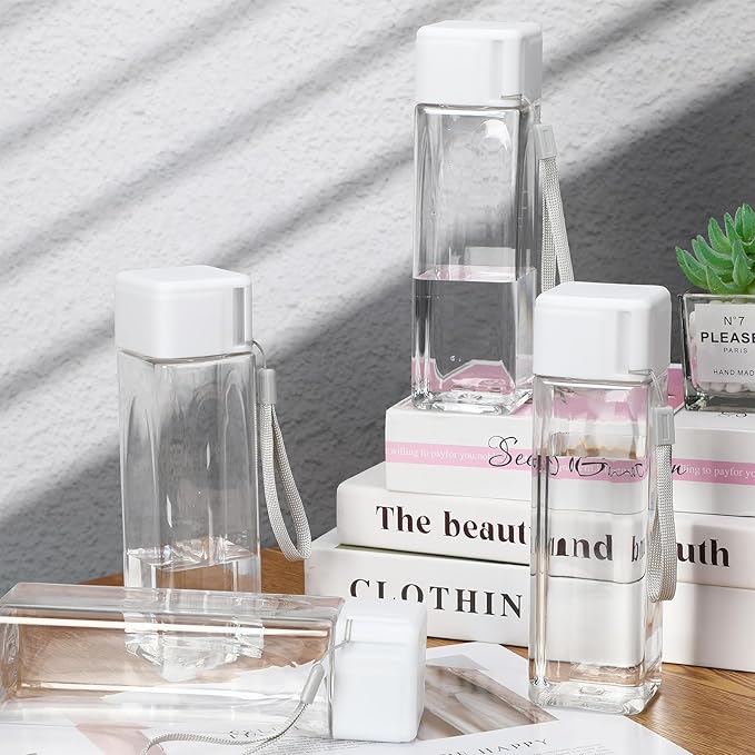 Mifoci 20 Pieces Water Bottle Bulk 17 oz Plastic Water Bottles Bulk Gym Sports Adults Reusable Large Water Bottles for Outdoor Fitness(White,Rectangle)