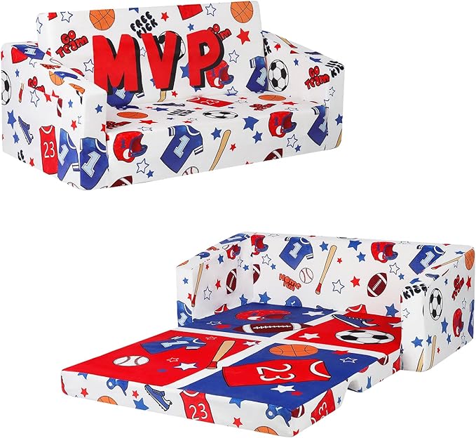 Foldable Kids Sofa Couch 2 in 1 Children Convertible Sofa to Lounger Flip Open Toddlers Sofa Bed,Extra Wide Soft Lightweight for Bedroom Livingroom Playroom