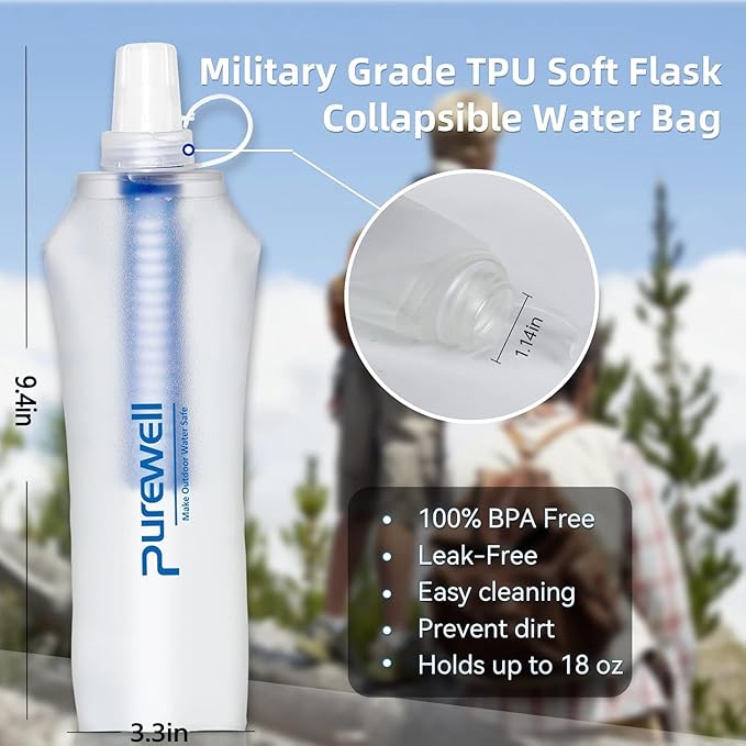 Water Bottle Filter Container BPA Free Outdoor Filtered Water Bag for Sport Camping and Hiking