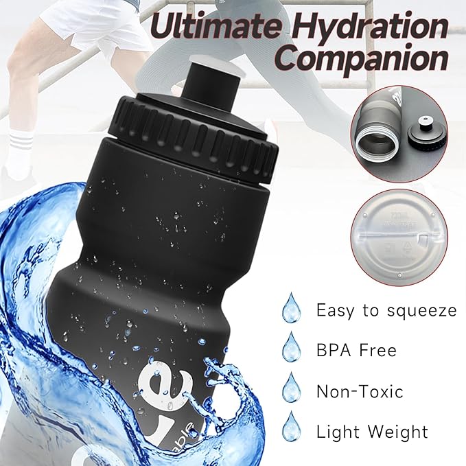 Bike Squeeze Water Bottle w/Pull Top Lid, Leakproof, BPA Free, Easy Squeeze Reusable Water Bottles for Fitness, Cycling, Running, Hiking, School, Fresh Color 24 Oz (1 Pack)