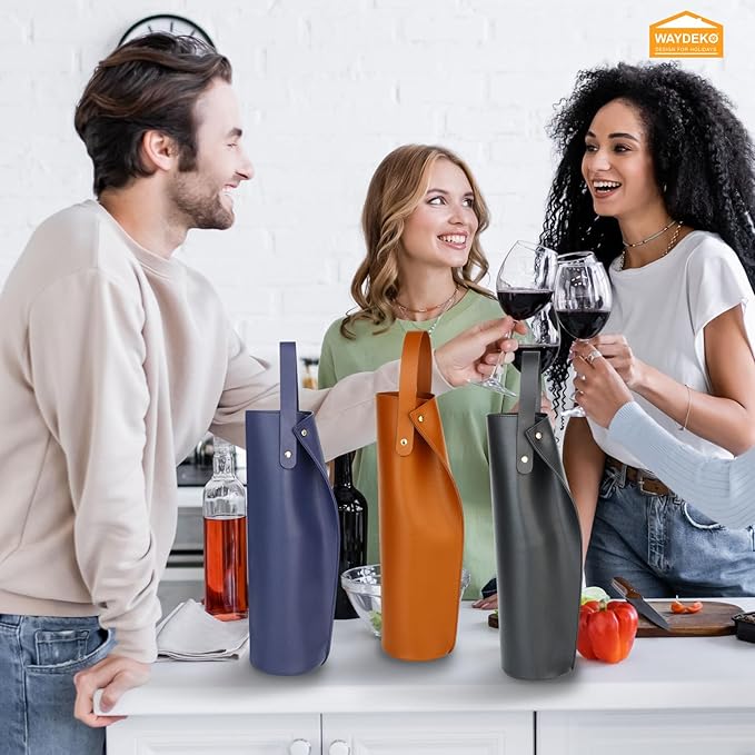 Wine Gift Bag, Reusable PVC Leather Wine Tote Carrier, Double Layered bag, Birthday Bridal Showers Holiday Gifts