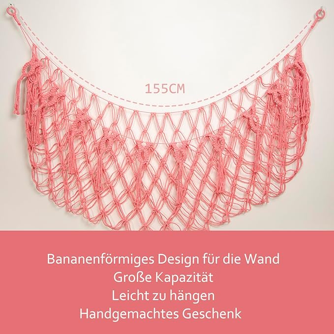 Large Stuffed Animal Storage Net or Hammock Wall Mounted Macrame Stuffed Animal Display For Nursery Hanging Organizers Pink