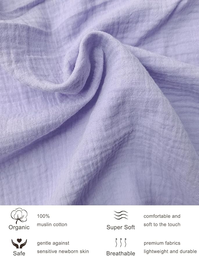 Purple Muslin Crib Sheets for Standard Crib Mattress, 28" x 52" Soft and Breathable Cotton Crib Sheets Neutral for Baby Boys, Girls (46C-02)