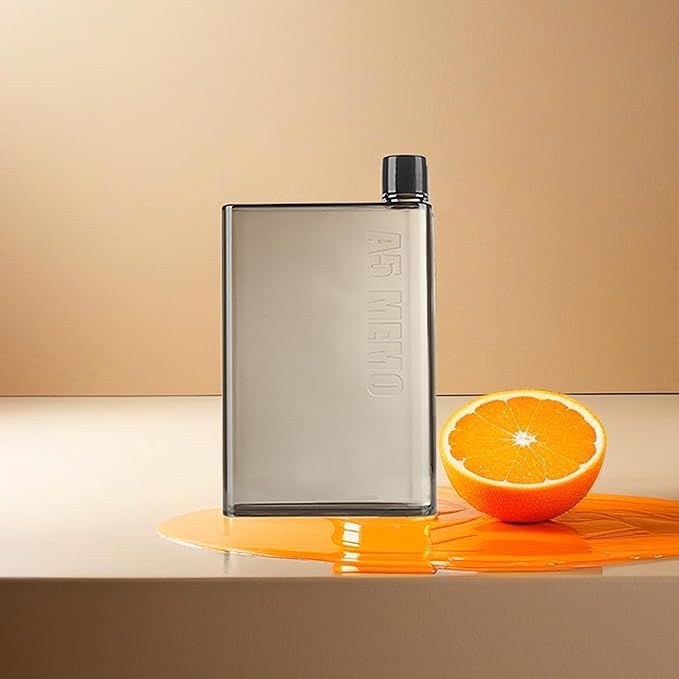 IUI Flat Water Bottle 14 oz, Leak Proof and Slim Reusable Flat Water Bottle, Portable Cute Water Bottle for Purse Pocket School Sports Travel Brown