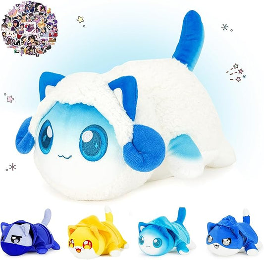 KaiMaoMaoRongWanJu®61-PCS丨9.8-in Sheep Pierce Cat Plush+ 60-Sticker- Cat Plush Collection- 100% Polyester Plushie Pillow Embroidered- Cat Stuffed Animal Collectible (Sheep Pierce Cat Plush)