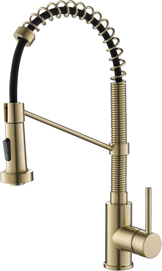 Kraus KPF-1610BG Bolden 18-Inch Commercial Kitchen Faucet with Dual Function Pull-Down Sprayhead in all-Brite Finish, 18 Inches, Brushed Gold