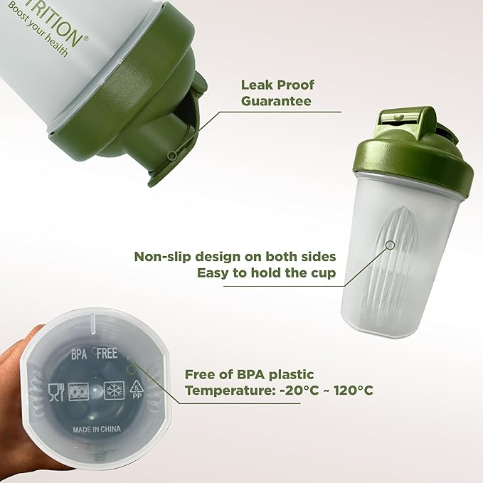 Shaker Bottle Blender - 16oz - 400ml | BPA free and phthalate-free | Pre Workout Protein Drink Cocktail Shaker Cup