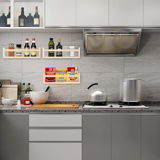 Nursery Floating Shelves for Kids Room, Set of 3 Wall Book Shelves for Kitchen Living Room, Book Shelf Wall Mounted for Baby Kids Bedoom Bathroom (nature, 16inch set 3)