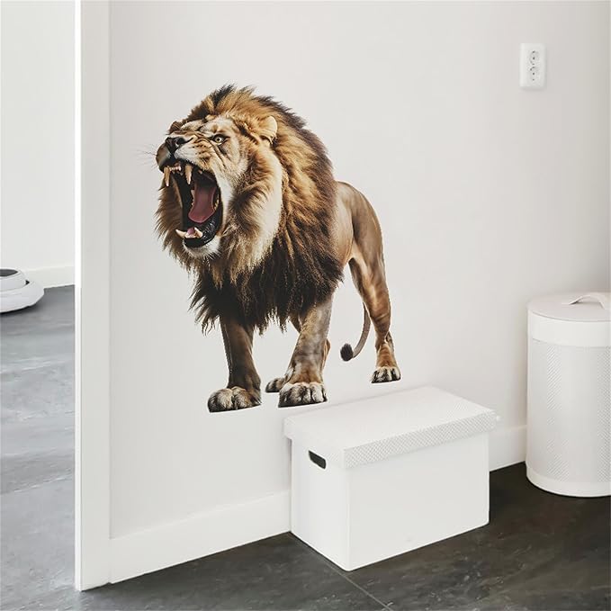 Lion Wall Decals, Vinyl Removable 3D Stickers for Bedroom Nursery Decor - Peel and Stick Cute Baby Girl Boy Toddler Kids Room Art Decoration, Woodland Forest Safari Jungle Mural Waterproof