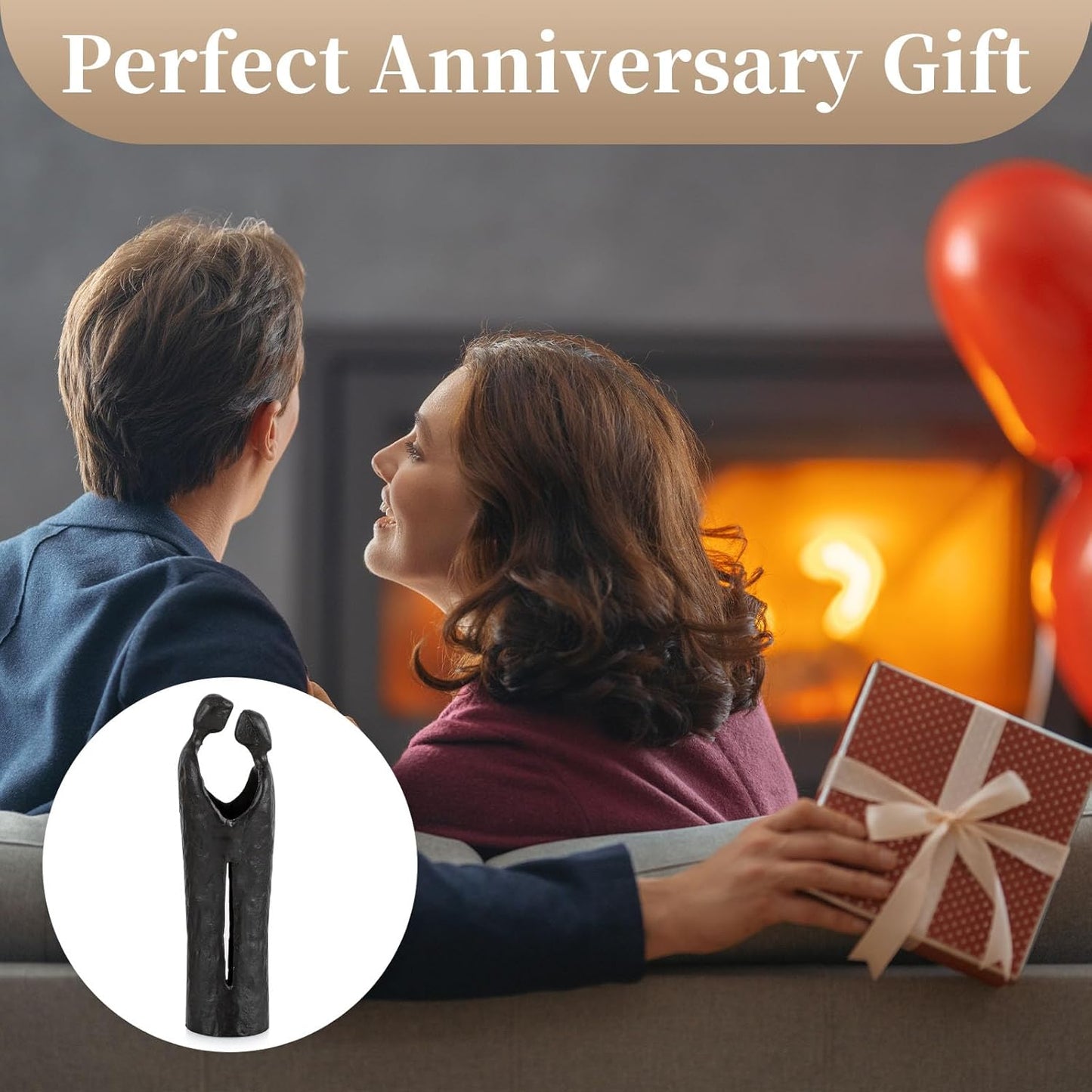 Sziqiqi 6th Anniversary Wedding Gift: Iron Gifts for 6th Anniversary for Couple - Romantic Couple Statue Metal Love Sculpture Black Abstract Figurines for Home Decor Women Her Wife Girlfriend Him Men