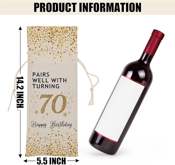 70th Birthday Gifts for Women Wine Bag 70th Birthday Decorations Meaningful 70th Birthday Gifts for Men Coworkers Lady Friend Bestie Him Anniversary Wine Bags