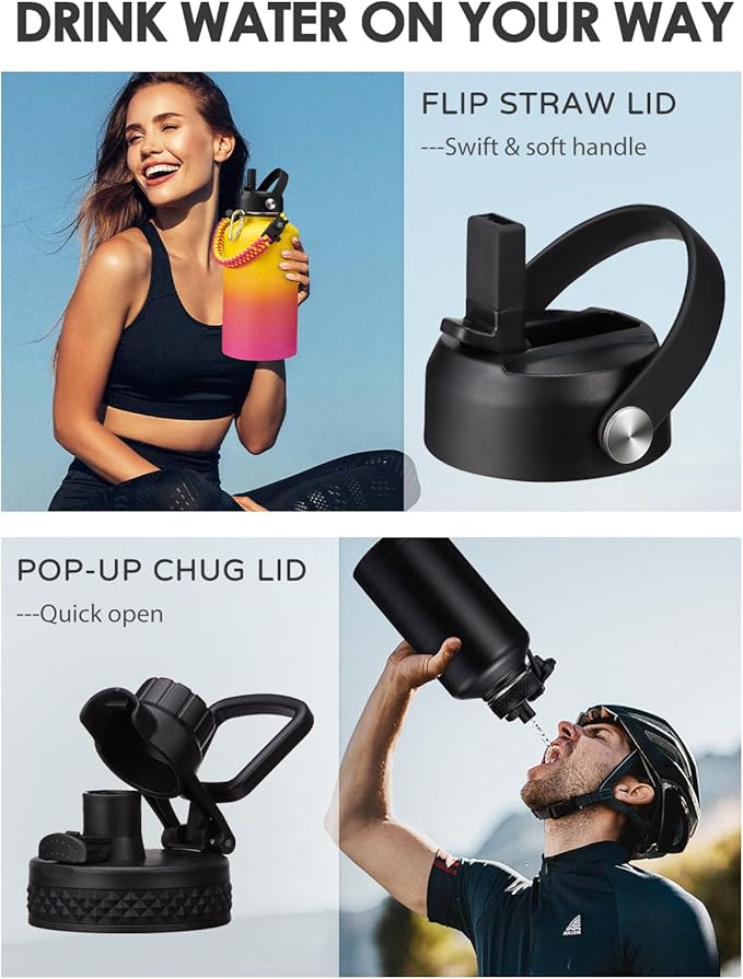 64 oz Insulated Water Bottle - Half Gallon Water Bottle Stainless Steel Flask, Keep Cold-48H & Hot-24H,1/2 Gallon Hydro Jug Sports Gym Water Bottle with Straw, Paracord Handle & Strap Carrier Pouch