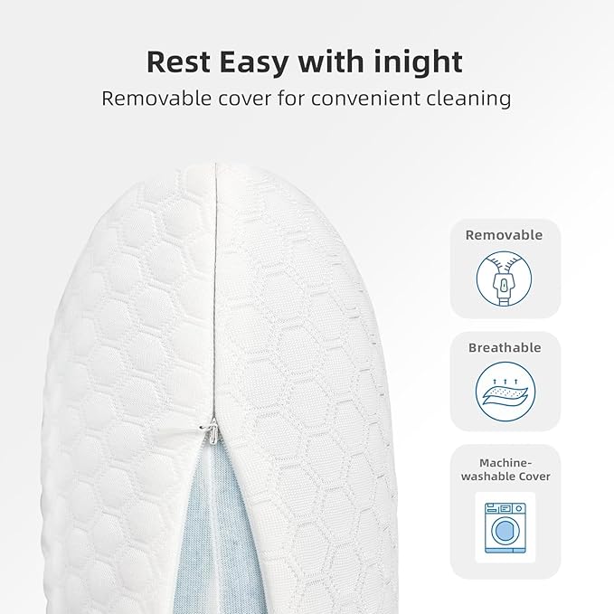 inight Memory Foam Pillows, Standard Pillow with Washable Cover, Back & Side Sleeper Pillows for Bed with Oeko-TEX & CertiPUR-US, Best Pillows for Sleeping