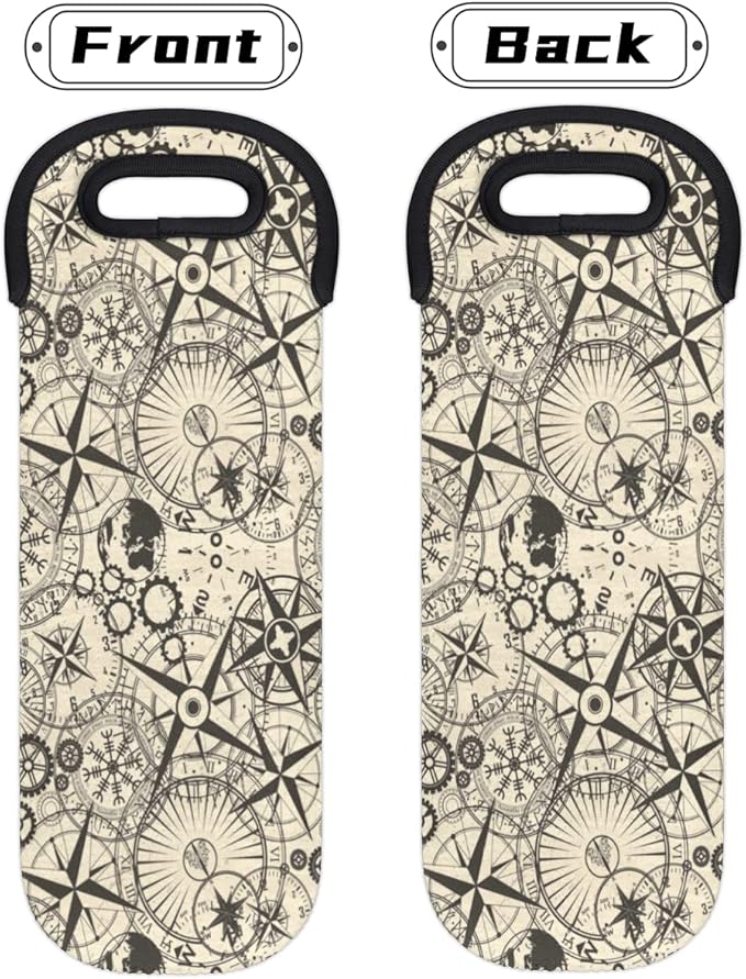 Compass Old Signs Single Bottle Wine Gift Tote Carrier Neoprene Wine Tote Bags Holder Cooler Wine Lover Gift