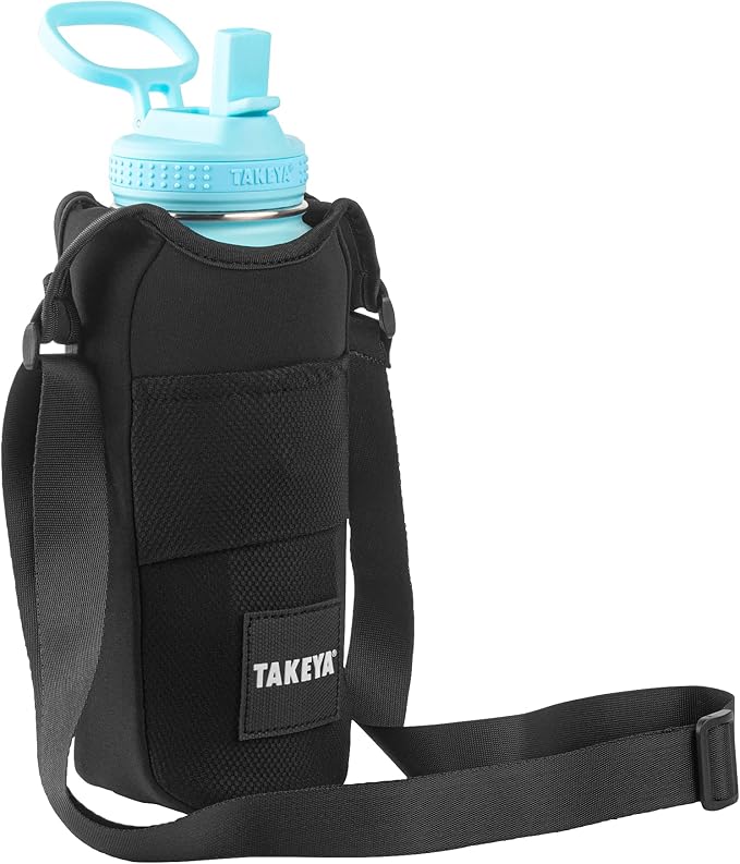 Takeya Hydrotex Easy Grip Bottle Sling, Water Bottle Carrier with Strap and Pockets, Fits 32 and 40 oz Bottles, Great for Pickleball and Tennis Courts