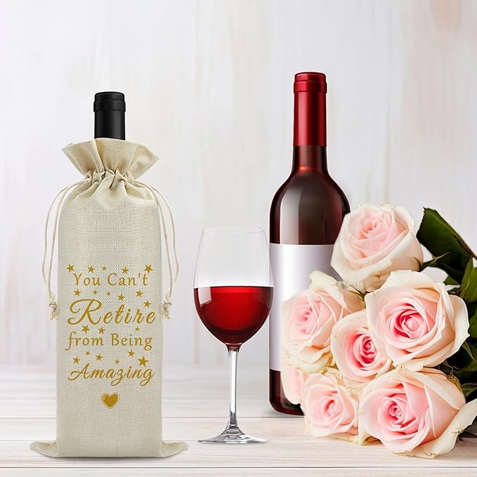 Retirement Gift for Coworker Grandma Wine Bag Happy Retirement Gift for Men Women Reusable Wine Bag Leaving Going Away Gift Farewell Gift for Colleague Veteran Teacher Drawstring Wine Wrap Bag