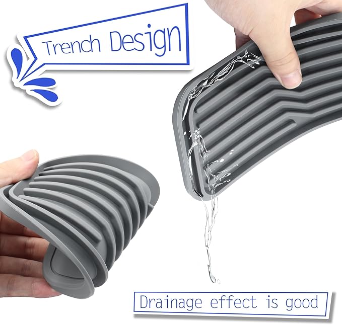 Waziaqoc 2 Pcs Refrigerator Drip Tray, Drip Catcher for Water Tray, Non-slip Silicone Dispenser Drip Collector for Drainage(Grey)