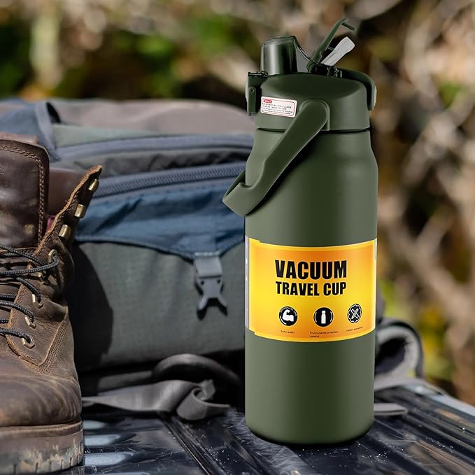 ColorSub 50oz Insulated Water Bottle With 2-in-1 Straw and Chug Leakproof Lid, BPA Free Stainless Steel Wide Mouth Sports Water Cup Flask Army green