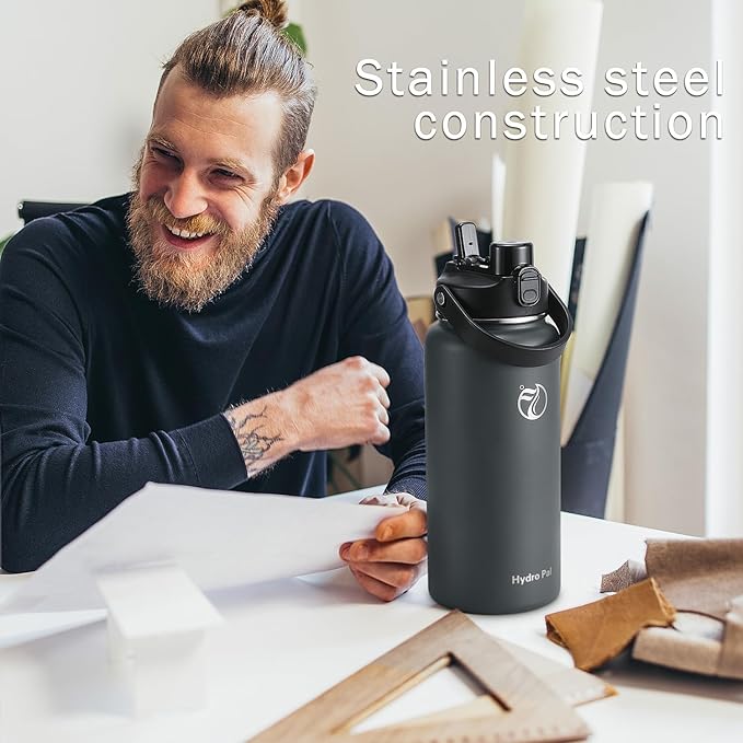 Half Gallon Insulated Water Bottle with 2-in-1 Lid (Chug Lid/Straw Lid), 40/64oz Double Walled Vacuum Stainless Steel Water Bottles, Water Jug with Straw