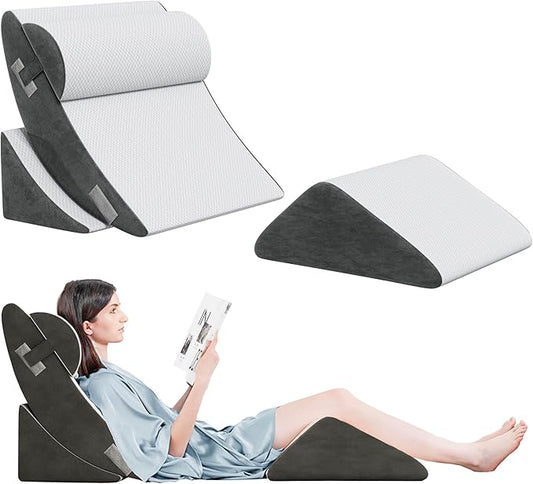 Orthopedic Bed Wedge Pillow Set, 4Pcs Wedge Pillow for Sleeping, Adjustable Incline Elevated Memory Foam Wedge Pillow for Post Surgery, Snoring, Back, Leg Pain, Acid Reflux Relief