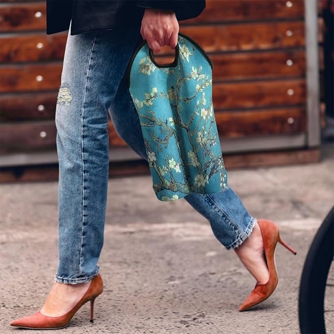 doginthehole Almond Blossom Wine Bag 2 Bottle Wine Carrier Case Reusable Wine Bottle Tote Neoprene Wine Bottle Protective Sleeve Portable Wine Carrying Bag with Handle