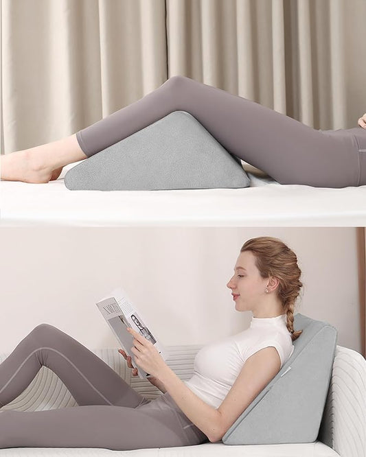 Knee Wedge Pillow with Pure Memory Foam, 8" Bed Wedge Pillow for Sleeping, Triangle Pillow for Back Support Elevated Pillow for Sciatica Knee Hip Ankles Back Pain Relief