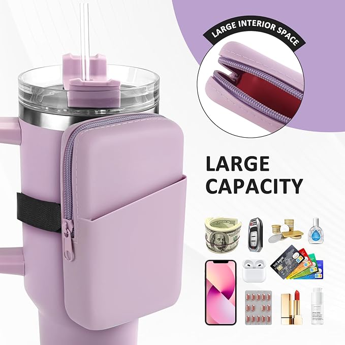 Silicone Water Bottle Pouch For Stanley Quencher Adventure 40 oz & Stanley IceFlow 20oz 30oz, Gym Accessories for Women, Stanley Cup Accessories, Water Bottle Pouch for Sports