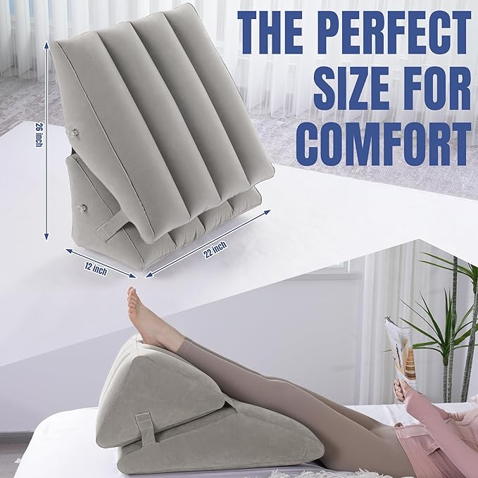 HOMBYS Adjustable Inflatable Bed Wedge Pillow for Sleeping, 7 in 1 Multi Use Back Pillow for Bed Sitting Up, 10 inch Elevated Support Pillow for Legs & Back, Portable for Travel Use-30"x22"x10", Grey