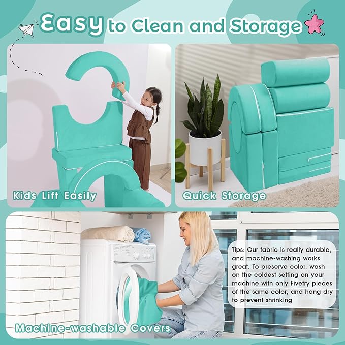 Modular Kids Sofa Play Couch, 12-Piece Kids Couch Sectional Sofa for Playroom Fort Buliding, 3S Instant Rebound and Fully Expand, Versatile Kids Play Couch for Toddler to Teen