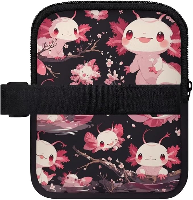 Axolotl Cherry Blossom Stanley Cup Pouch with Adjustable Strap Water Bottle Storage Bag 20oz-40oz IceFlow Tumbler Pouch for Stanley Accessories