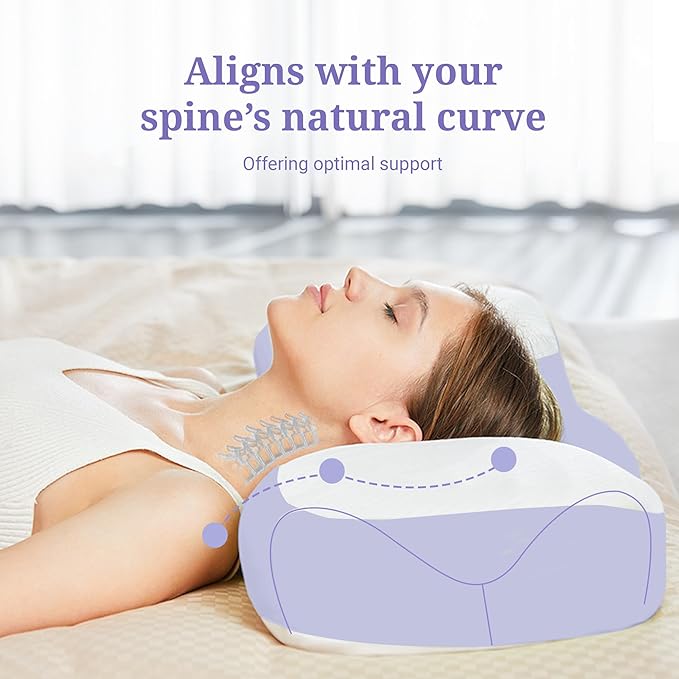 Cervical Pillow for Neck and Shoulder,Contour Memory Foam Pillow,Ergonomic Neck Support Pillow for Side Back Stomach Sleepers with Pillowcase [Purple]