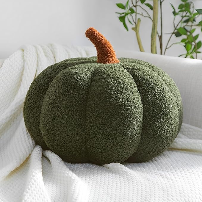 Pumpkin Pillow - Halloween Pumpkin Throw Pillow Green 3D Simulated Pumpkin Pillows Fleece Stuffed Pumpkins Decoration for Thanksgiving Halloween Bedroom Fall Decorative (Green, 9 inch)