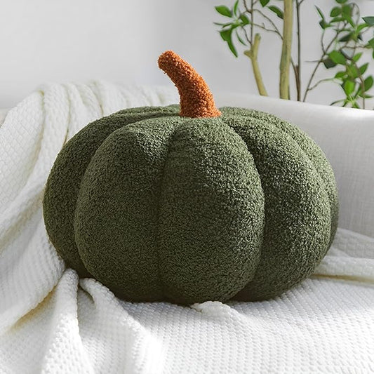 Pumpkin Pillow - Halloween Pumpkin Throw Pillow Green 3D Simulated Pumpkin Pillows Fleece Stuffed Pumpkins Decoration for Thanksgiving Halloween Bedroom Fall Decorative (Green, 9 inch)