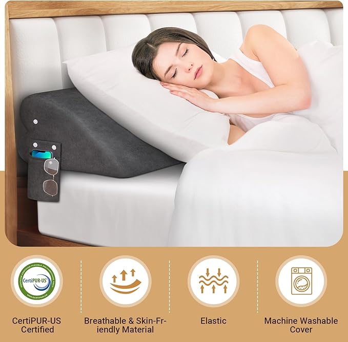 Heart-Shaped Bed Wedge Pillow for Headboard Gap with Adjustable Pocket, Grey Bed Gap Filler (0-8"), Headboard Bed Pillow Wedge, Mattress Gap Filler Queen(76"x10"x5")