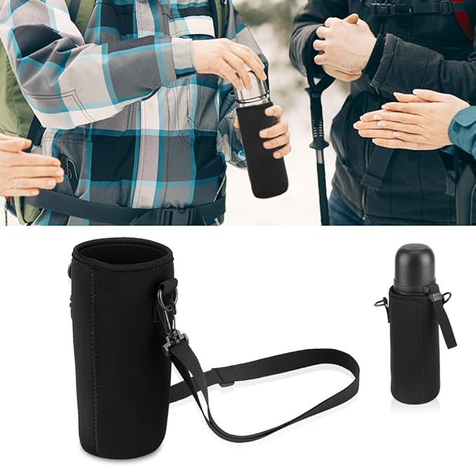 Dioche Water Bottle Sleeve with Strap, Soft Water Bottle Carrying Pouch, Drink Bottle Holder Bag for Outdoor Camping Hiking Fishing(15cm-Black)