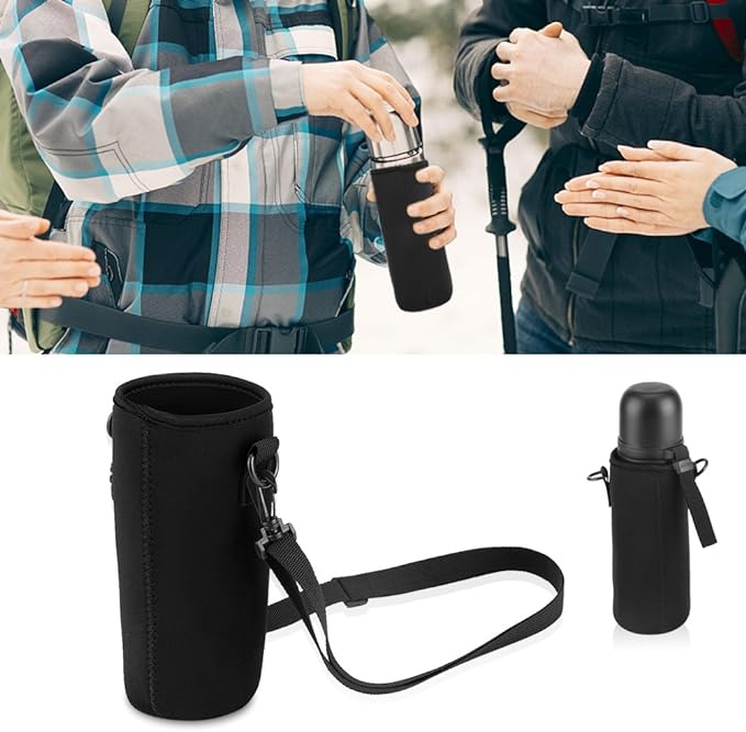 Water Bottle Sleeve, Soft Water Bottle Carrying Pouch, Drink Bottle Holder Bag for Outdoor Camping Hiking Fishing(19cm-Black)