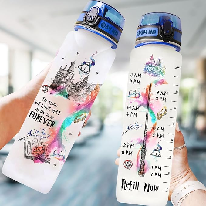 Potter Movie Water Bottle 32 oz with Time Marker, The Stories We Love Best Motivational Bottle, Funny Gifts for Movie Lovers, Gifts for Women